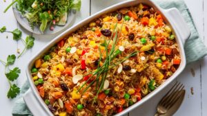 Receita de Arroz à Grega Vegano com Legumes Frescos para o Dia a Dia