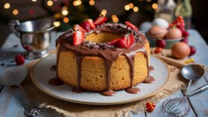 Bolo de Fubá com Chocolate e Calda Cremosa para Dias Festivos