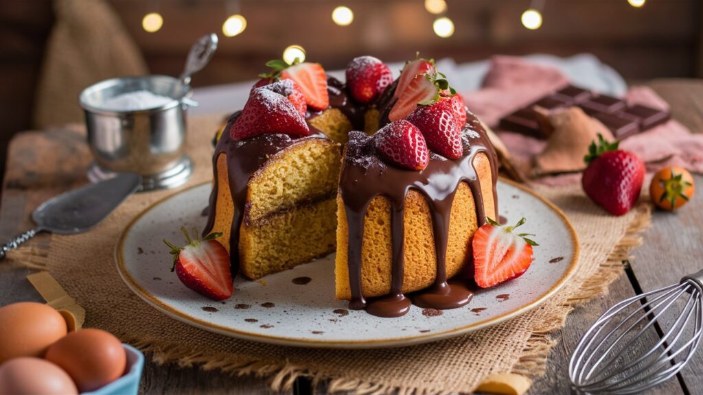 Bolo de Fubá com Chocolate e Calda Cremosa