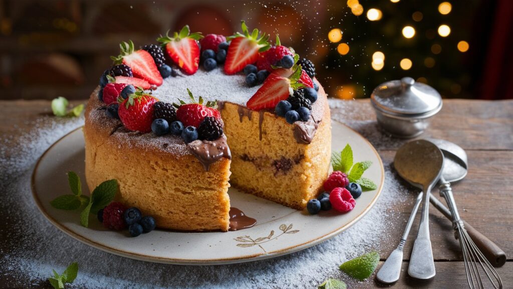 Bolo de Fubá com Chocolate e Frutas Vermelhas