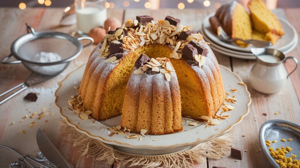 Bolo de Fubá com Chocolate e Lascas de Amêndoas