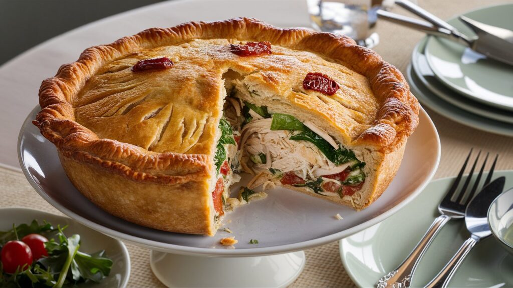 Torta de Frango Recheada com Espinafre e Tomate Seco