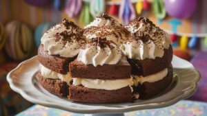 Receita de Bolo fofinho de chocolate com Chantilly e Granulado