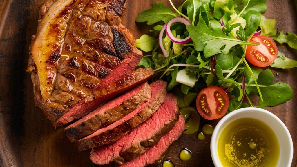 Picanha com Mostarda e Salada Verde com Vinagrete