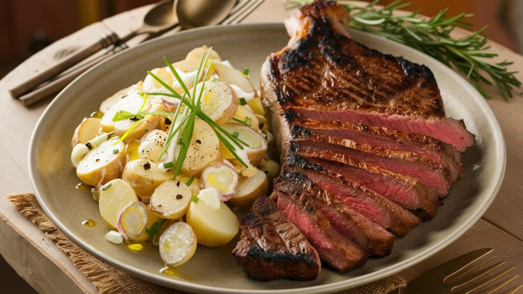 Picanha com Mostarda e Salada de Batata com Cebolinha