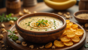 Receita de Pirão de Castanhas com Caju e Chips de Banana-da-Terra
